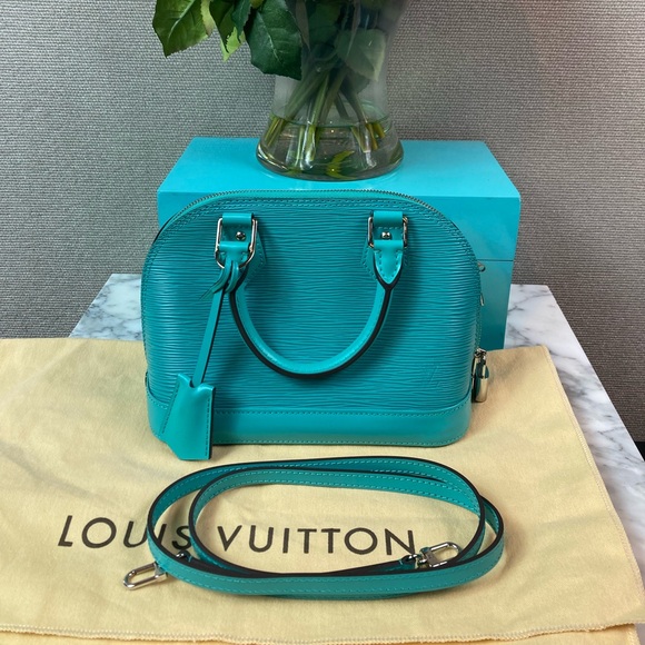 NWOT Brand New Authentic Louis Vuitton LV Blue Aqua BB Epi Alma Satchel Bag - Picture 1 of 11